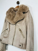 Load image into Gallery viewer, River Island Women's Faux Fur Biker Jacket | UK16 | Beige