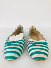 Load image into Gallery viewer, L.K. Bennett Women’s Slip On Stripe Ballet Pump Flats | UK6 EU39 | Green