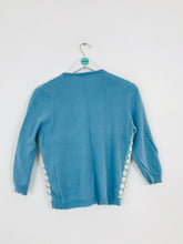 Load image into Gallery viewer, Marilyn Moore Women’s 100% Cashmere Floral Cardigan | UK14 | Blue White