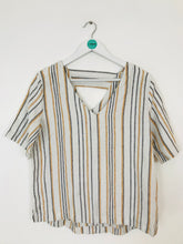Load image into Gallery viewer, Wrap London Women’s Stripe Linen V-Neck Top | UK14 | White