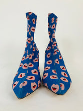 Load image into Gallery viewer, Zara Women’s Printed Mouth Sock Boot Heels | 38 UK5 | Blue
