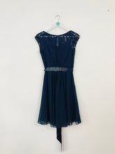 Load image into Gallery viewer, Coast Women’s Silk Sleeveless Lace A-Line Skater Dress | UK10 | Navy Blue