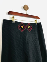 Load image into Gallery viewer, Ronit Zilkha Women's Striped Embroidered A-Line Skirt | UK12 | Black