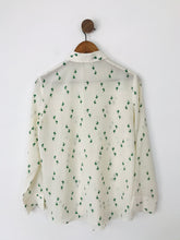 Load image into Gallery viewer, Club Monaco Women's Silk Frog Print Button-Up Shirt | S UK8 | White