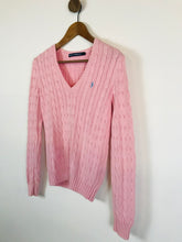 Load image into Gallery viewer, Ralph Lauren Women's Cotton V-Neck Cable Knit Jumper | S UK8 | Pink