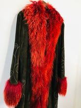 Load image into Gallery viewer, Wealth of Nations Women's Leather Fur Trim Overcoat Coat | UK18 | Green