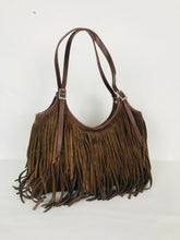 Load image into Gallery viewer, Karen Millen Womens Suede Fringe Hand Bag | Small | Brown