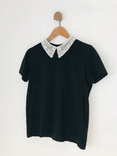 Load image into Gallery viewer, Sandro Women's Lace Collar T-Shirt | UK10 | Black