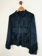 Load image into Gallery viewer, Jayley Women's Faux Suede Fringe Western Button-Up Shirt | M UK10-12 | Blue