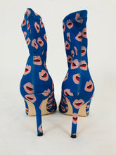 Load image into Gallery viewer, Zara Women’s Printed Mouth Sock Boot Heels | 38 UK5 | Blue