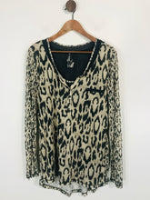 Load image into Gallery viewer, Oui Women's Leopard Print Henley T-Shirt | UK16 | Beige