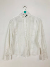 Load image into Gallery viewer, Mango Women’s High Neck Lace Pleated Blouse | M | White