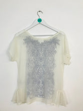 Load image into Gallery viewer, Baraschi Womens Embroidered Sheer Blouse | M | White Blue