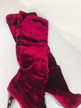 Load image into Gallery viewer, Office Women's Velvet Over Knee Boots | UK4 | Red