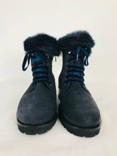 Load image into Gallery viewer, Russell & Bromley Women’s Leather Fur Combat Boots | 39.5 UK6.5 | Navy Blue