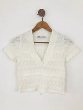 Load image into Gallery viewer, Zara Women’s V Neck Crochet Cropped Top | S UK8 | White