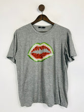 Load image into Gallery viewer, Marcus Lupfer Women's Watermelon Lips Sequin Embellished T-Shirt | M UK10-12 | Grey