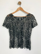 Load image into Gallery viewer, Dansk Smykkekunst Women's Floral Crochet T-Shirt | M UK10-12 | Black