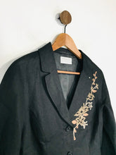 Load image into Gallery viewer, Precis Women's Linen Embroidered Blazer Jacket | UK12 | Black