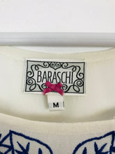 Load image into Gallery viewer, Baraschi Womens Embroidered Sheer Blouse | M | White Blue