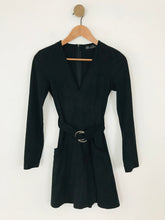 Load image into Gallery viewer, Zara Women's Faux Suede Long Sleeve A-Line Dress | XS UK6-8 | Black