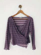 Load image into Gallery viewer, Jigsaw Women’s Lace Long Sleeve Wrap Blouse Top | L UK14 | Purple