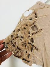 Load image into Gallery viewer, Reiss Women’s Embroidered Short Sleeve T-Shirt Top | XS | Beige