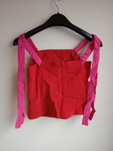 Load image into Gallery viewer, STAUD Ladies Red &amp; Pink Contrast Shoulder Sleeveless Tie Cropped Top Size XS
