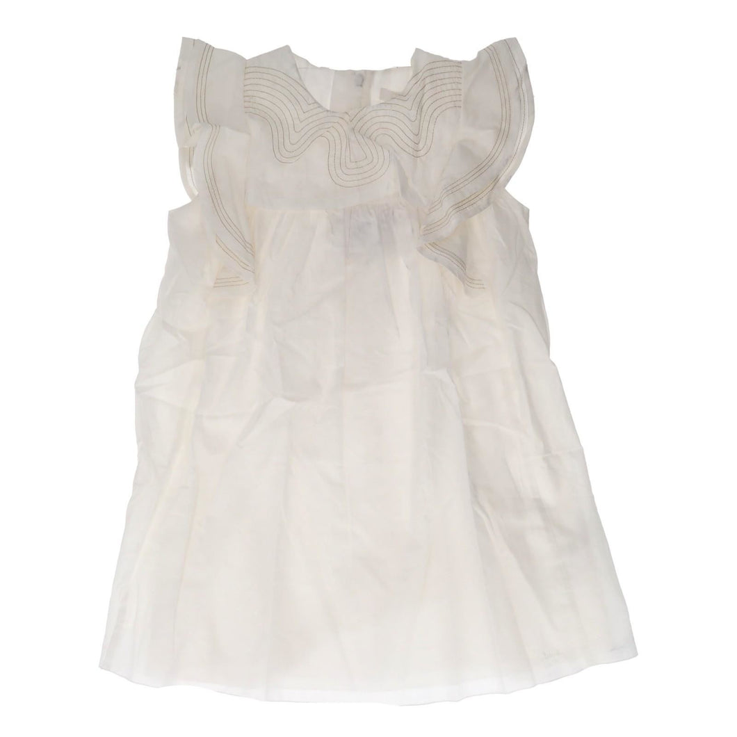 CHLOE KIDS Dress Embroidered Ruffle Sleeveless Off-White Size 8 yrs RRP140