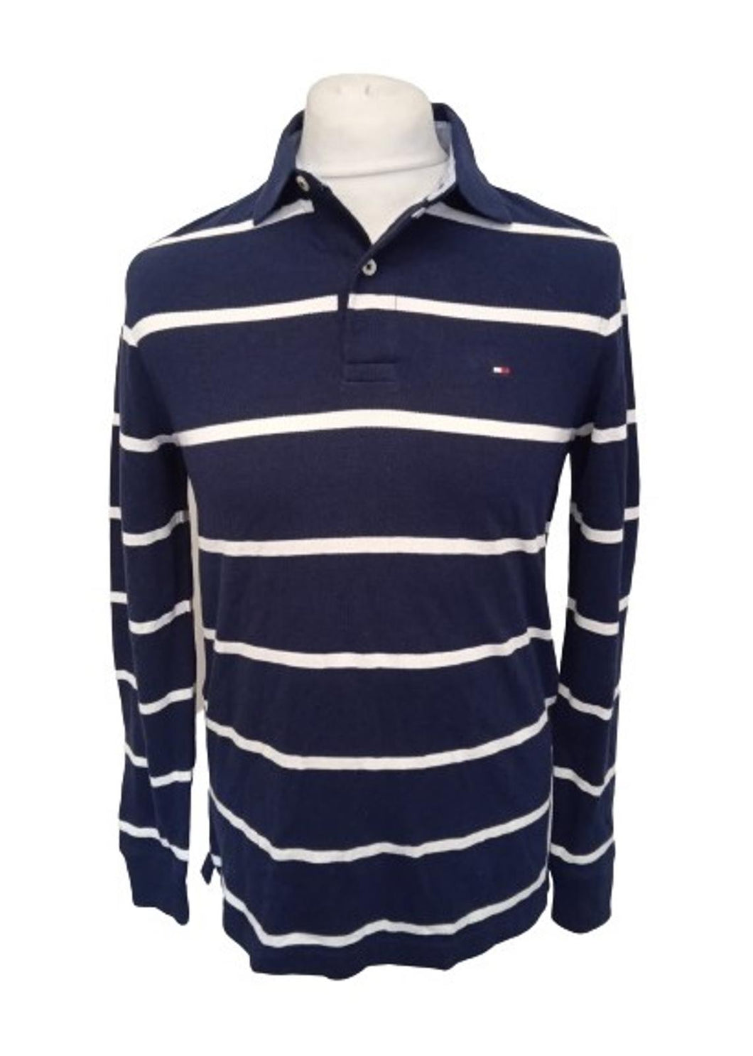 TOMMY HILFIGER Men's Navy Blue & White Striped Long Sleeve T-Shirt XS NEW