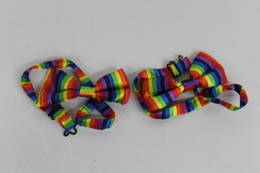 Multicolour Rainbow Striped Adjustable Pre-Tied LGBT Gay Pride Bow Ties NEW x2