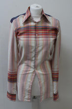 Load image into Gallery viewer, Ladies Pink &amp; Red Collared Long Sleeve Button Up Striped Pattern Shirt XS

