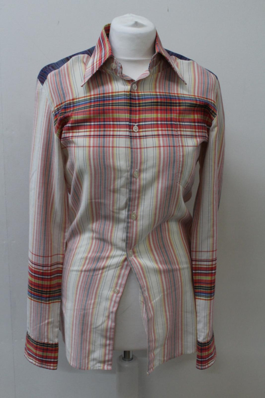 Ladies Pink & Red Collared Long Sleeve Button Up Striped Pattern Shirt XS