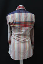 Load image into Gallery viewer, Ladies Pink &amp; Red Collared Long Sleeve Button Up Striped Pattern Shirt XS
