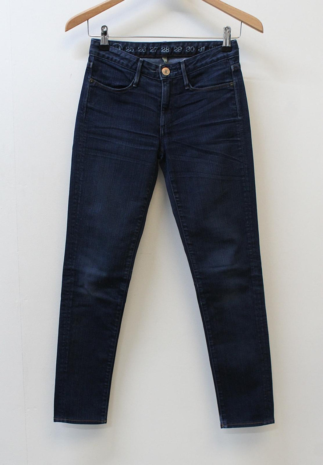 EARNEST SEWN Ladies Blue Zip Fly Cotton Blend Cropped Denim Jeans W24 L27