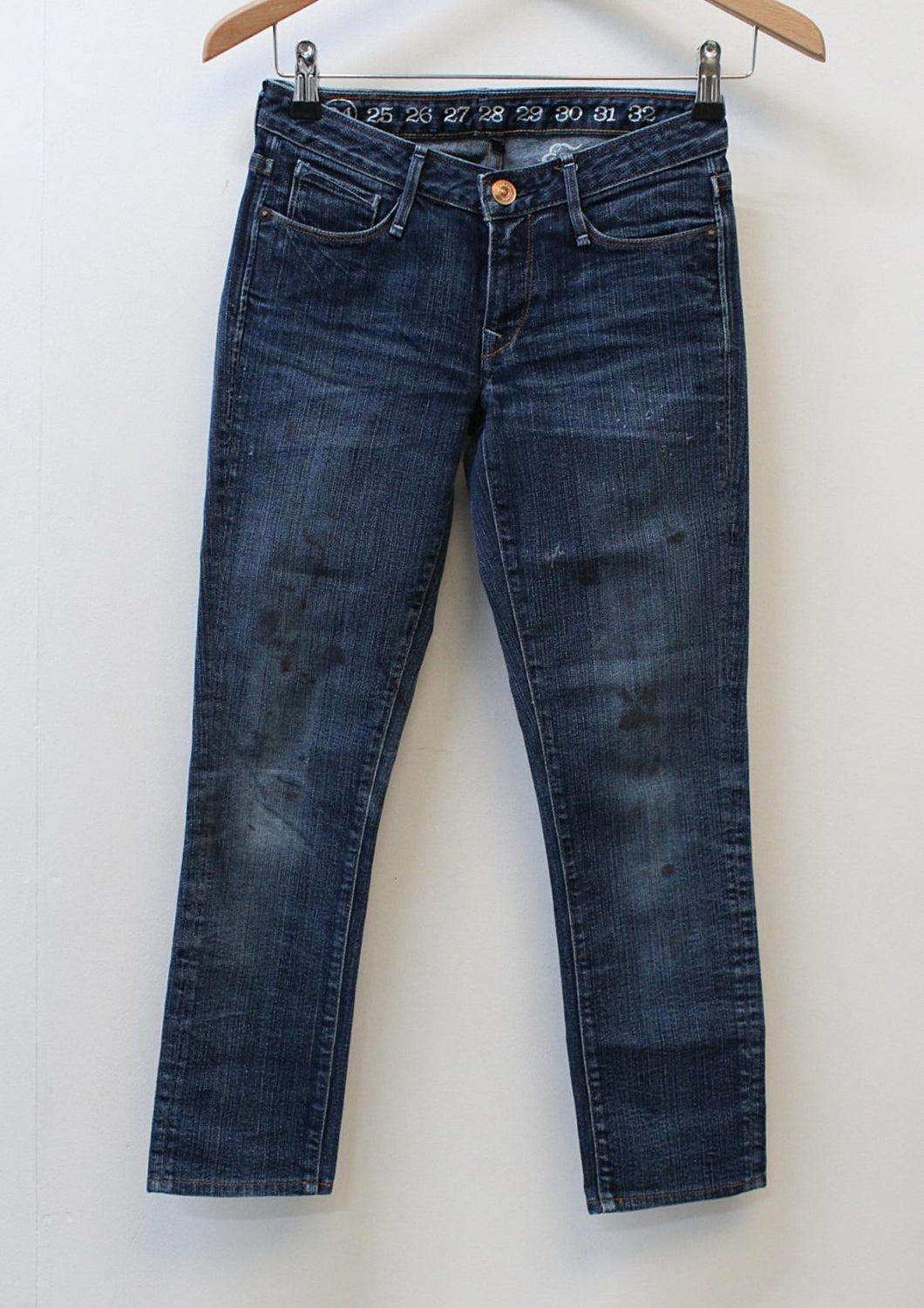 EARNEST SEWN Ladies Harlan 18 Blue Zip Fly Cotton Blend Denim Jeans W24 L25
