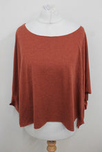 Load image into Gallery viewer, Ladies Brick Red Cotton Blend Raw Hem Oversized Short Bat Sleeve Top One Size
