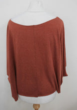 Load image into Gallery viewer, Ladies Brick Red Cotton Blend Raw Hem Oversized Short Bat Sleeve Top One Size
