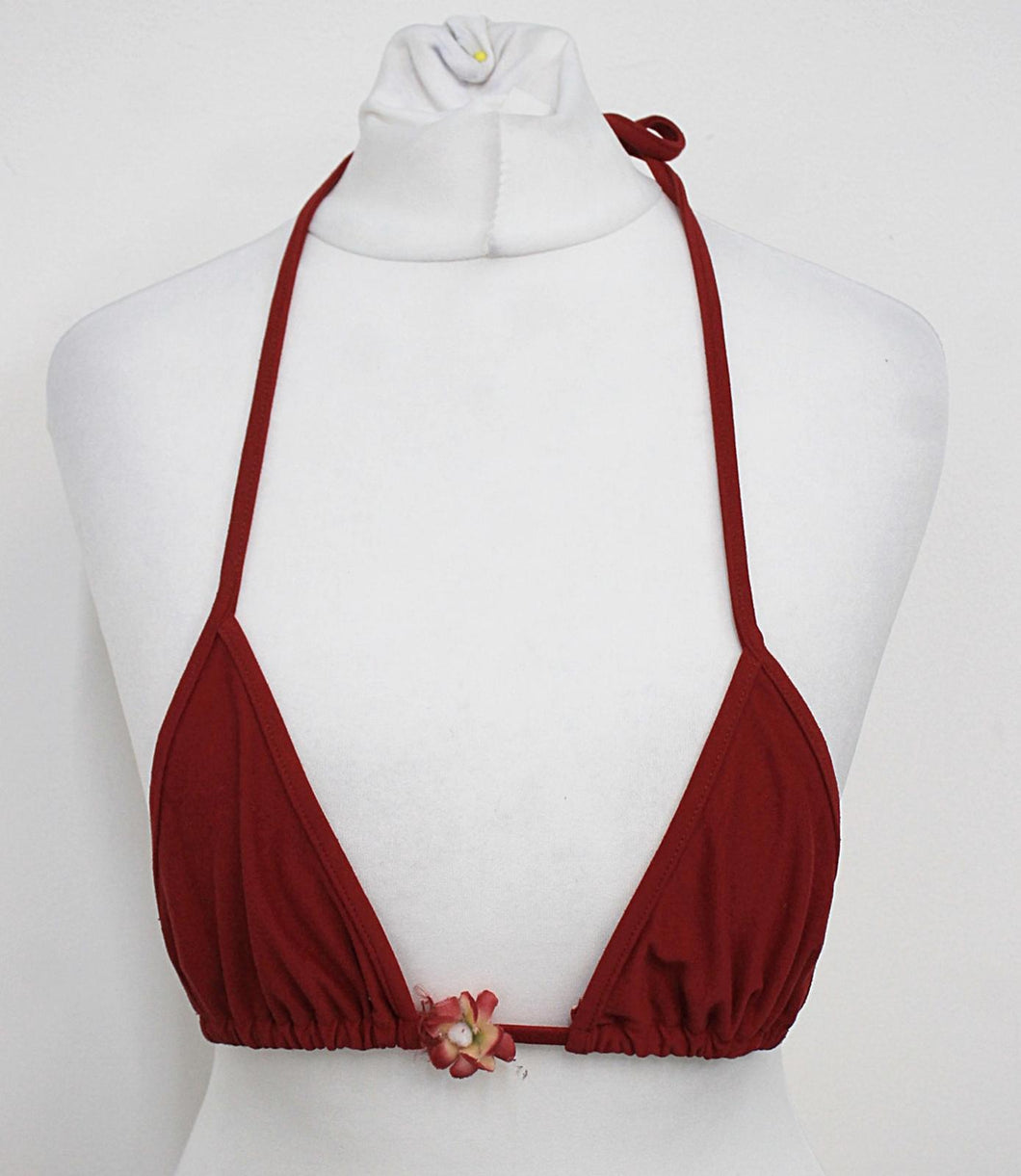 JIGSAW Girls Dark Red Floral Embroidery Triangle Bikini Top Size 12-13 Years