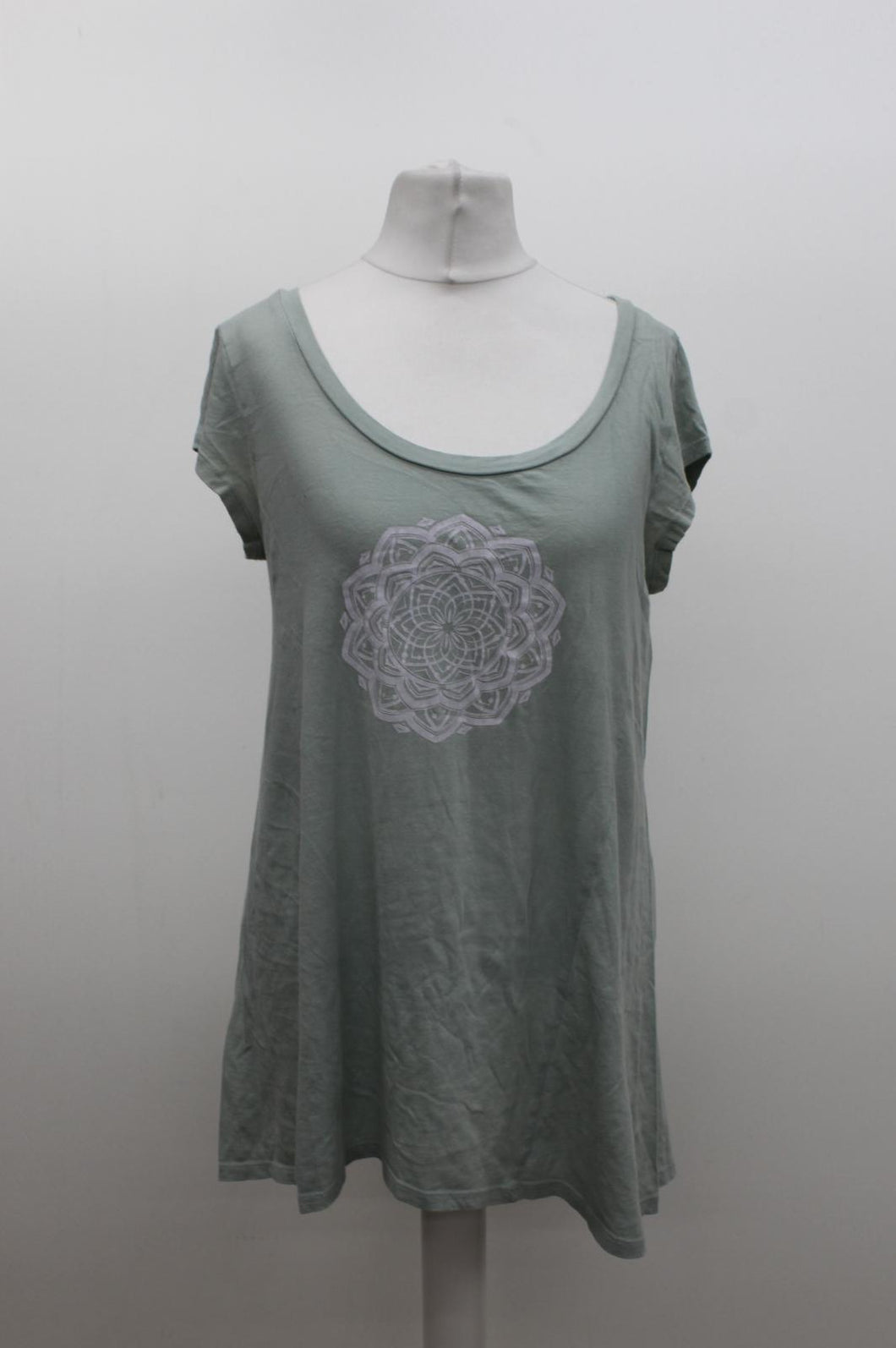 SYNERGY Ladies Mint Green Cotton Mandala Print Cap Sleeve Round Neck T Shirt S