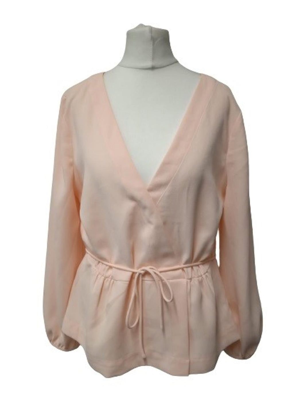 J. CREW Ladies Pink V-Neck Long Sleeve Tie-Waist Detail Blouse Top Size UK10