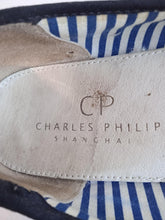 Load image into Gallery viewer, CHARLES PHILIP SHANGHAI Ladies Blue &amp; White Striped Slip-On Flats US10 UK7.5

