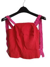 Load image into Gallery viewer, STAUD Ladies Red &amp; Pink Contrast Shoulder Sleeveless Tie Cropped Top Size XS

