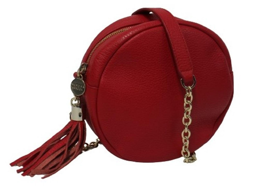 AURORA LONDON Ladies Red Textured Leather Chain Strap Small Shoulder Bag