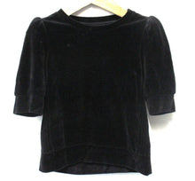 Load image into Gallery viewer, ME Ladies Black Cotton Blend Velvet Half Sleeve Round Neck Top UK6
