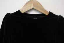 Load image into Gallery viewer, ME Ladies Black Cotton Blend Velvet Half Sleeve Round Neck Top UK6
