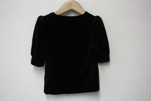 Load image into Gallery viewer, ME Ladies Black Cotton Blend Velvet Half Sleeve Round Neck Top UK6
