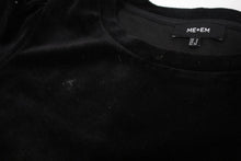 Load image into Gallery viewer, ME Ladies Black Cotton Blend Velvet Half Sleeve Round Neck Top UK6
