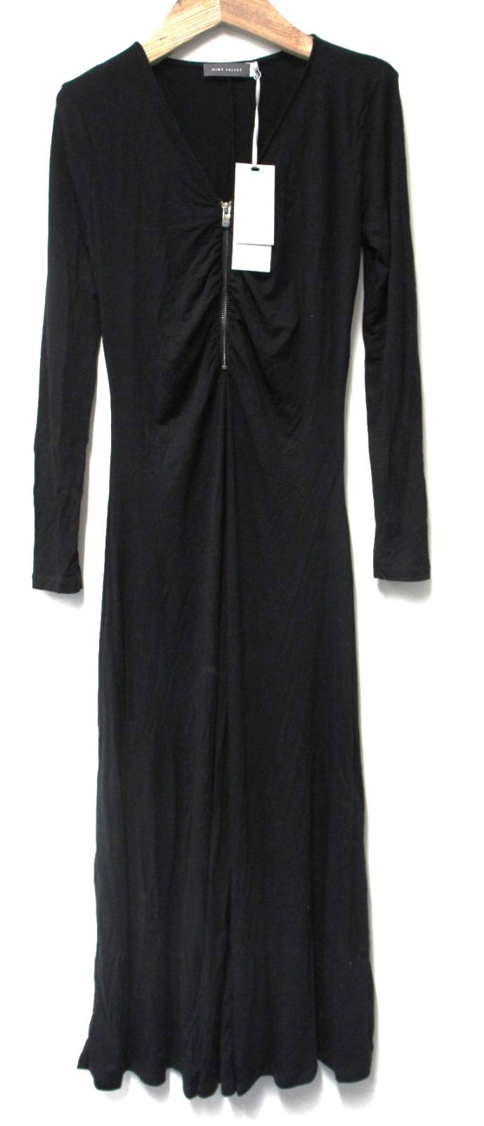MINT VELVET Ladies Black Long Sleeve Zip Neck Stretch Fit Maxi Dress XS NEW