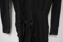Load image into Gallery viewer, MONROW Ladies Black Cotton Blend Tie Waist V-Neck Mini Dress Size XS
